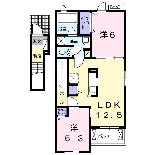 サン ルミエール3(2LDK/2階)の間取り写真