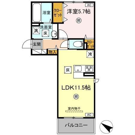 ベルイール B棟(1LDK/1階)の間取り写真