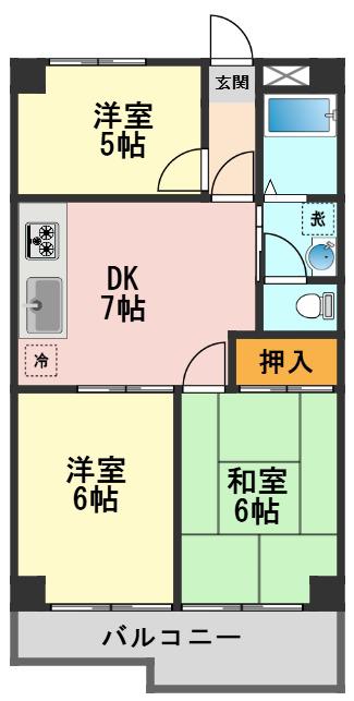 ケインアヴェニュー船堀(3DK/4階)の間取り写真