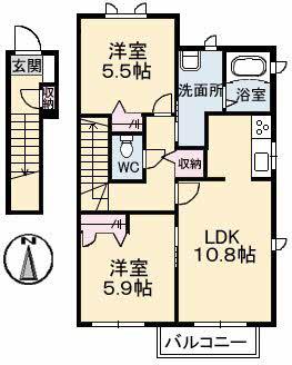 アルファB棟(2LDK/2階)の間取り写真