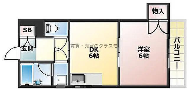 エステート湊川(1DK/4階)の間取り写真