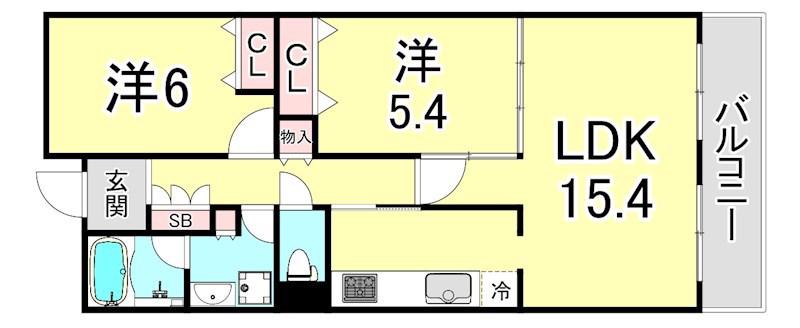 甲子園三番町ハイツ(2LDK/4階)の間取り写真