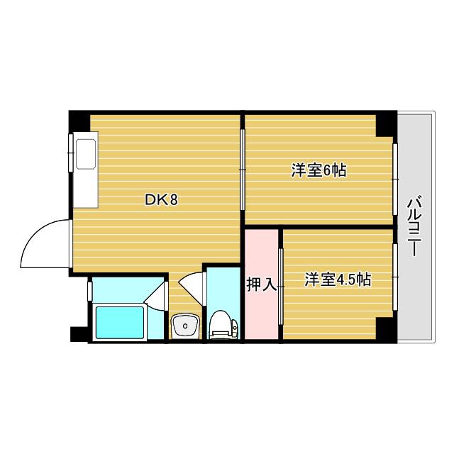 NDYハイツ甲子園(2DK/3階)の間取り写真
