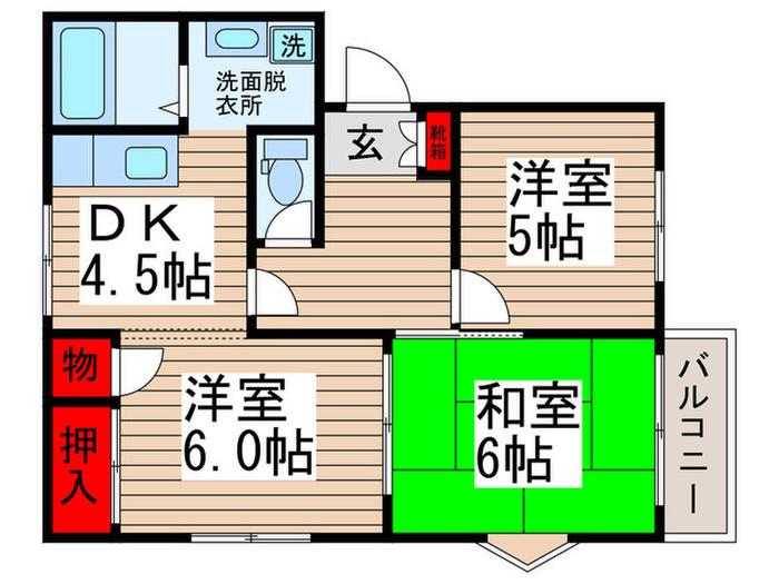 アーバンヒル沼南B棟(3DK/1階)の間取り写真