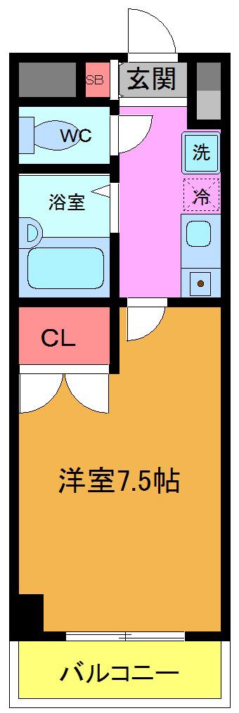スプリングライト(1K/6階)の間取り写真