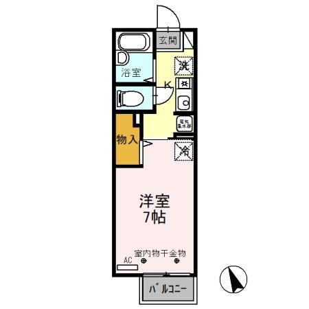 宇都宮テックハイツ A(1K/2階)の間取り写真