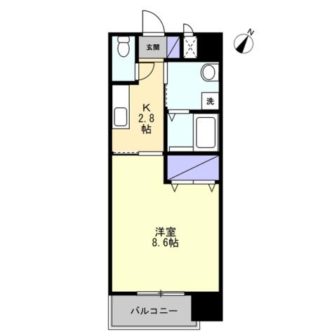 ミモザヒルズ錦町(1K/2階)の間取り写真