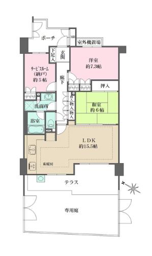 テラス氷川台(2SLDK/1階)の間取り写真