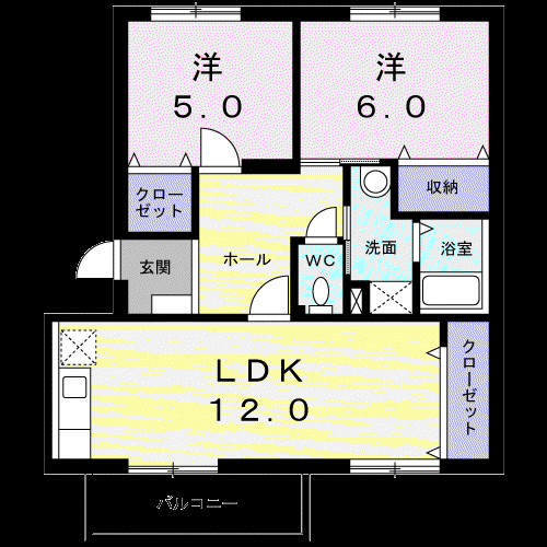ロイヤルエステート神明A(2LDK/2階)の間取り写真