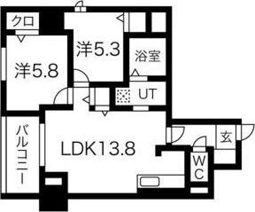ときわぎ 住居(2LDK/6階)の間取り写真