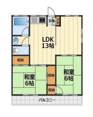 ビューハイツ法泉(2LDK/3階)の間取り写真