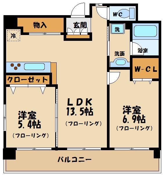 パトゥー調布(2LDK/4階)の間取り写真