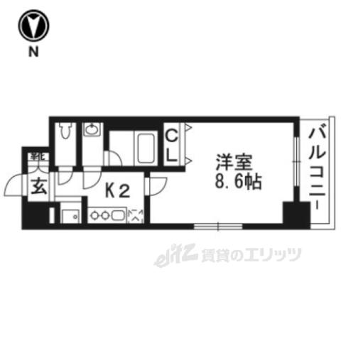 ベラジオ五条堀川Ⅱ(1K/3階)の間取り写真
