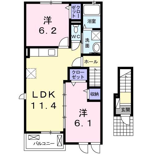 ラティナクレール(2LDK/2階)の間取り写真
