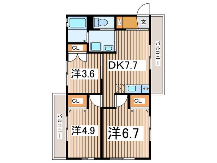 上大岡ヒルズウエスト(3DK/3階)の間取り写真