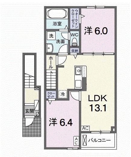 HALU(2LDK/2階)の間取り写真