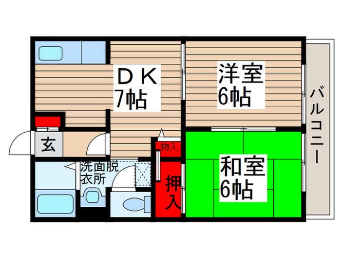 イーストヒルズA(2DK/1階)の間取り写真