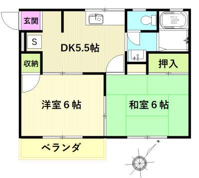 コーポさがみ野B(2DK/2階)の間取り写真