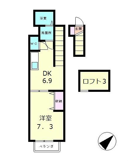 エヌキュート今堅田I(1DK/2階)の間取り写真