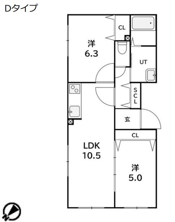 ラフィーネ西町(2LDK/1階)の間取り写真