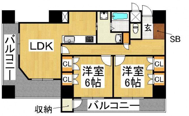 ビュートリアム平尾(2LDK/9階)の間取り写真