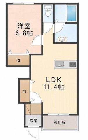 アンレーヌ・シャトレーン(1LDK/1階)の間取り写真