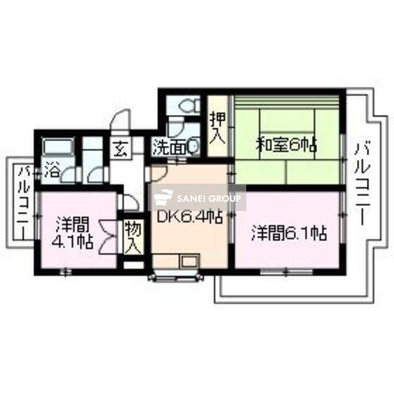椿峰ロイヤルガーデン(3DK/1階)の間取り写真