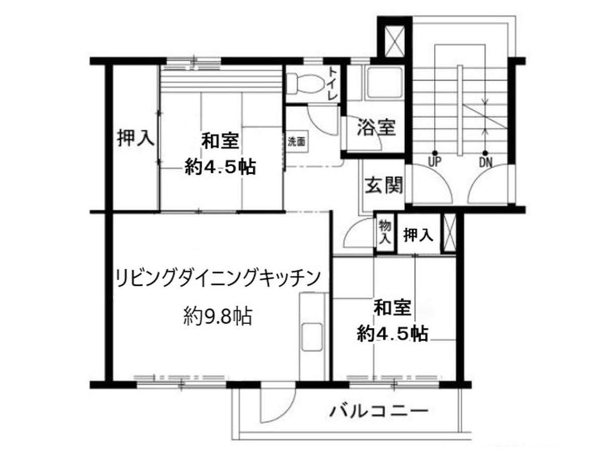 ビレッジハウス鳴滝(2LDK/5階)の間取り写真