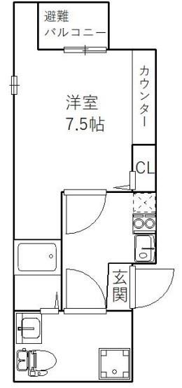 ウェルコガーデン新川(1K/2階)の間取り写真