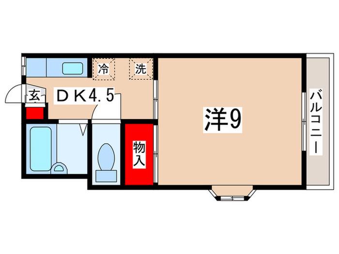 ベルコート(1DK/2階)の間取り写真