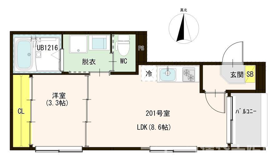 平野市町一丁目B(1LDK/2階)の間取り写真