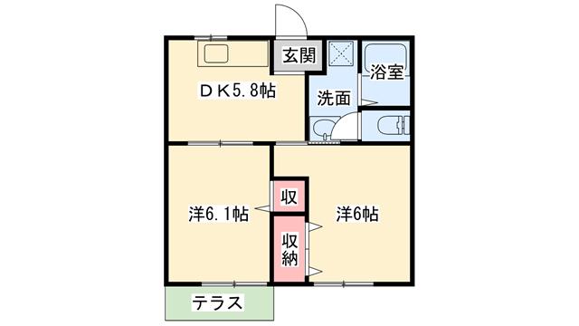 ファミール蓼野(2DK/1階)の間取り写真
