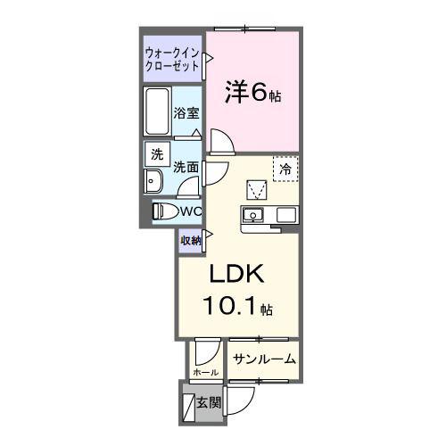 ヒカルサ船橋小室サウスII(1LDK/1階)の間取り写真