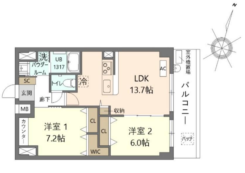 K.CURACION(2LDK/10階)の間取り写真