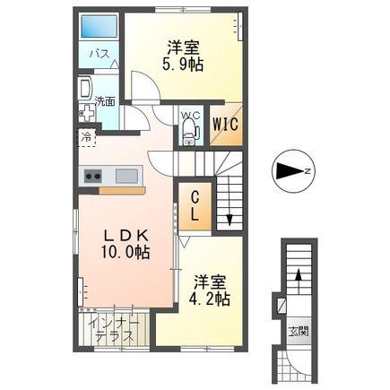 日立市水木町2丁目アパート(2LDK/2階)の間取り写真