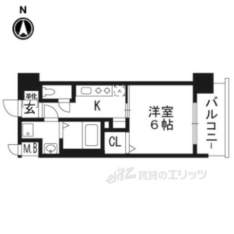アクアプレイス京都西院(1K/2階)の間取り写真