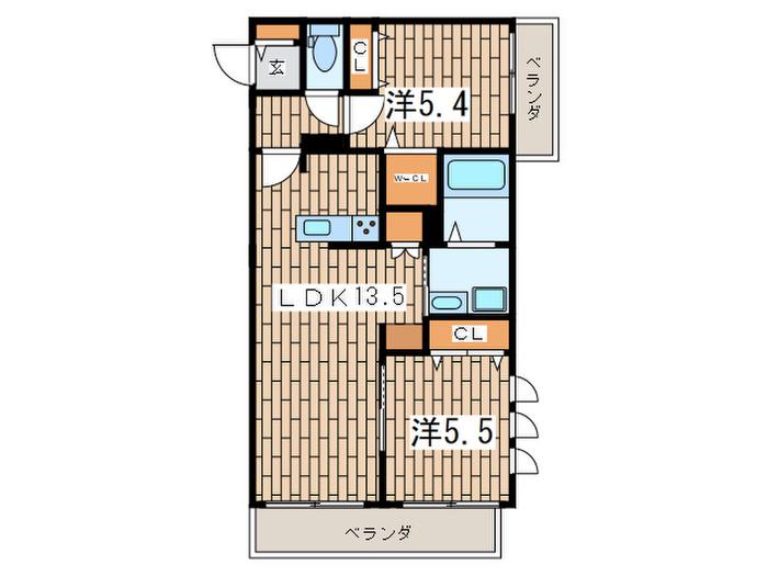 ヴィレッタ鎌倉長谷(2LDK/2階)の間取り写真