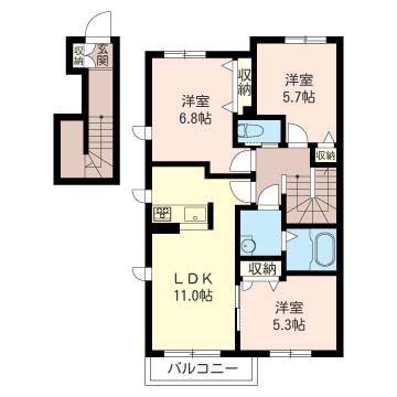 サンモールA(3LDK/2階)の間取り写真