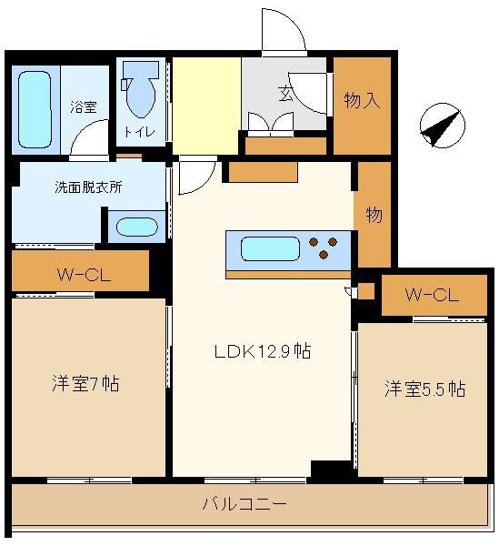 ドエルアーバン2(2LDK/3階)の間取り写真