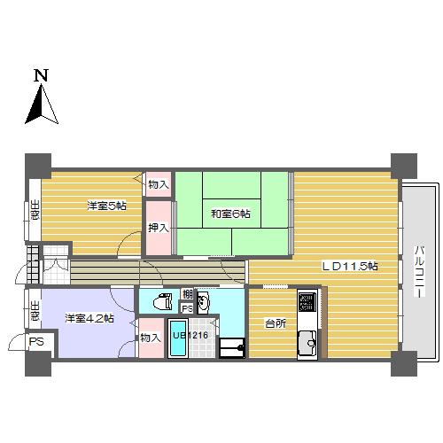 川端壱番館(3LDK/4階)の間取り写真