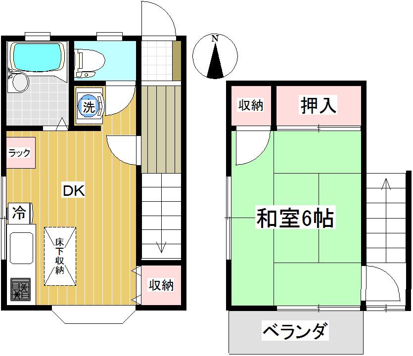 ラッキーフラット(1DK/1階)の間取り写真