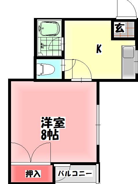 秀和第2ハイツ(1DK/1階)の間取り写真