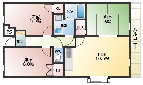 ウィングヒルズ羽曳野(3LDK/2階)の間取り写真
