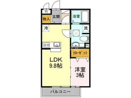 COMODO GIONE A棟(1LDK/3階)の間取り写真