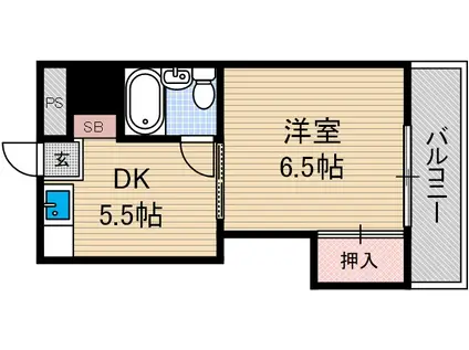 茨木フラワーハイツ(1DK/2階)の間取り写真