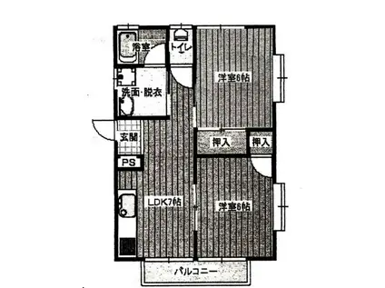 コーポロゼ B棟(2DK/2階)の間取り写真