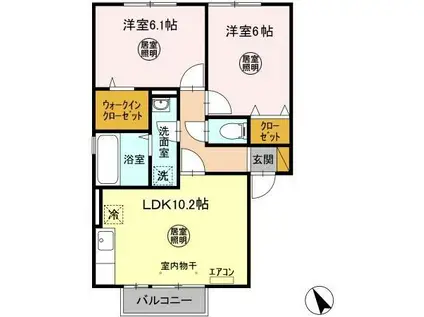 サニーウエル A(2LDK/2階)の間取り写真