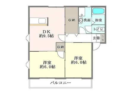 ハピネスI(2DK/2階)の間取り写真