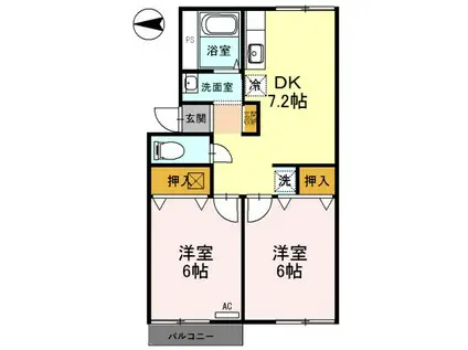 コーポニューデルフィー(2DK/2階)の間取り写真