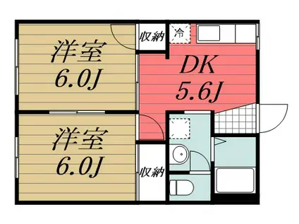 ウィンドコートB棟(2DK/1階)の間取り写真